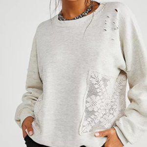Free People Distressed Sweatshirt, Size Small